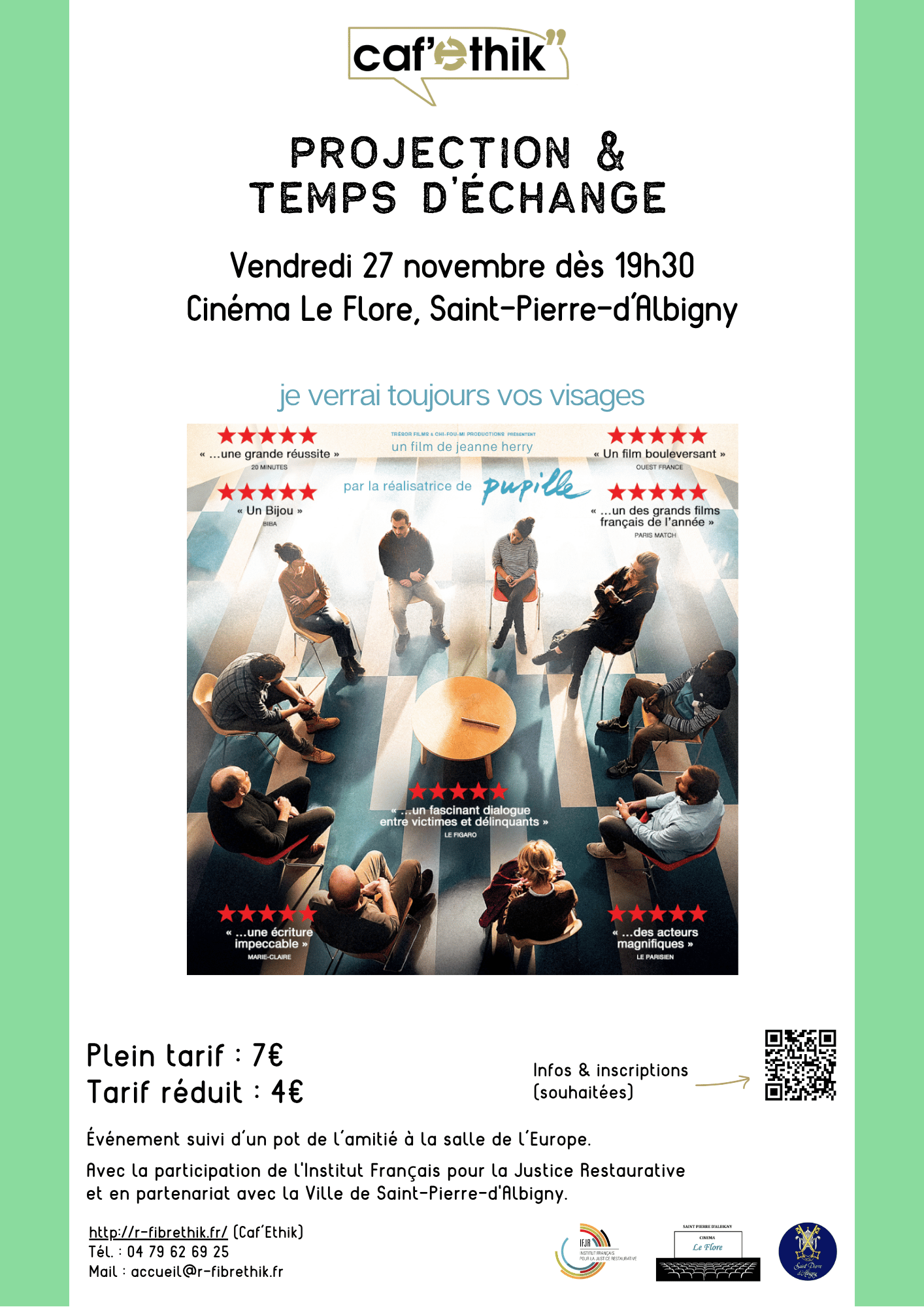 Affiche du Caf'Ethik - Regards croisés sur la Justice Restaurative du Vendredi 27 novembre au Cinéma Le Flore