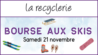 Affiche de la Bourse aux skis et matériel de glisse d'occasion à la Recyclerie Fibr'Ethik